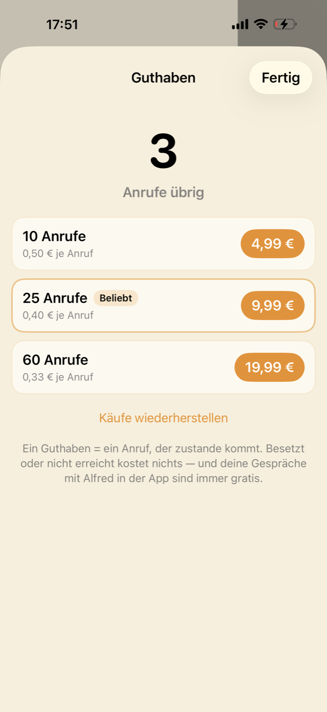 Guthaben-Pakete mit Euro-Preisen